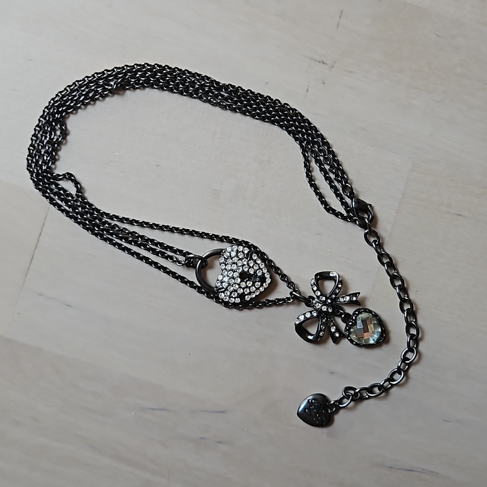 Betsy Johnson double chain heart padlock and bow necklace